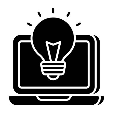 Bilgisayarın içindeki ampul, çevrimiçi fikrin simgesi