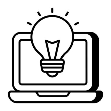 Bilgisayarın içindeki ampul, çevrimiçi fikrin simgesi