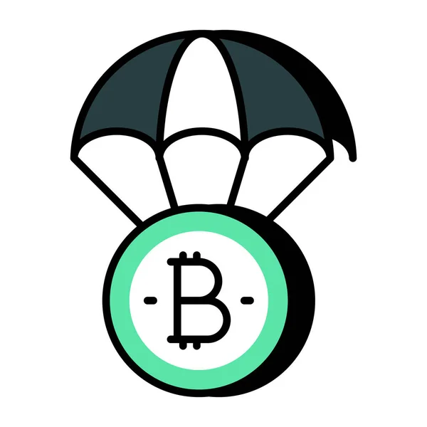 Ícone Design Plano Bitcoin Airdrop — Vetor de Stock