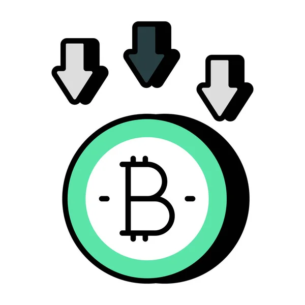 Flèches Vers Bas Avec Btc Symbolisant Concept Perte Bitcoin — Image vectorielle