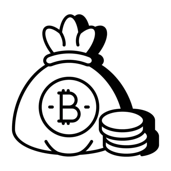 Unikalna Ikona Projektu Torby Pieniądze Bitcoin — Wektor stockowy