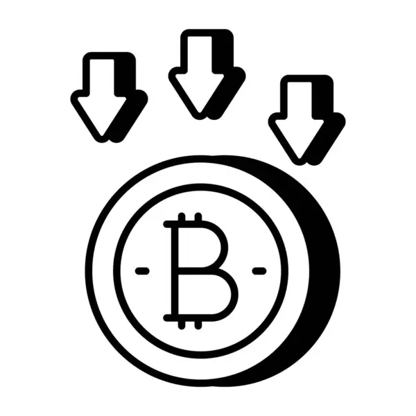 Flechas Hacia Abajo Con Btc Que Simboliza Concepto Pérdida Bitcoin — Vector de stock
