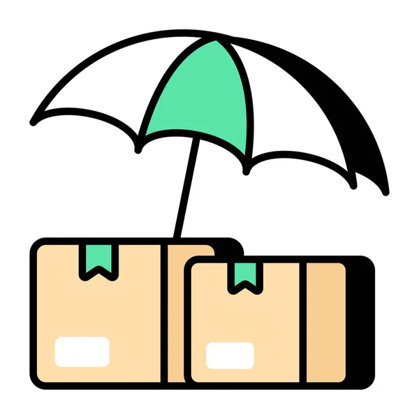 Paket Med Paraply Ikon För Paketförsäkring — Stock vektor