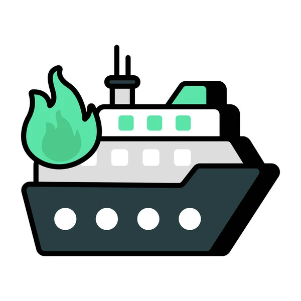 燃えるボートのモダンなデザインアイコン — ストックベクタ