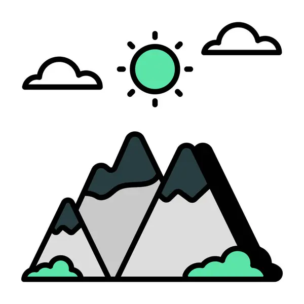 Unikalna Ikona Wzornictwa Gór Słońcem Ukazującym Wzgórza Pogoda — Wektor stockowy