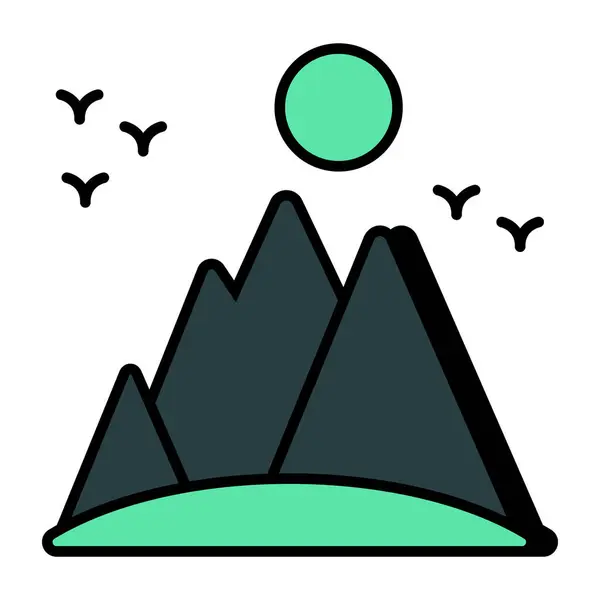 Icono Diseño Único Las Montañas Con Sol Mostrando Las Colinas — Vector de stock