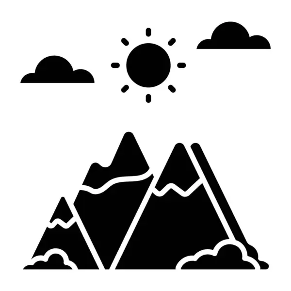 A unique design icon of mountains with sun showcasing hills weather