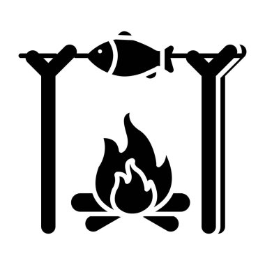 Açık hava balık pişirmenin modern tasarım simgesi