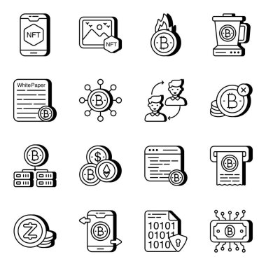 Bitcoin ve Kripto Para Birimi Düz Simgeleri Paketi