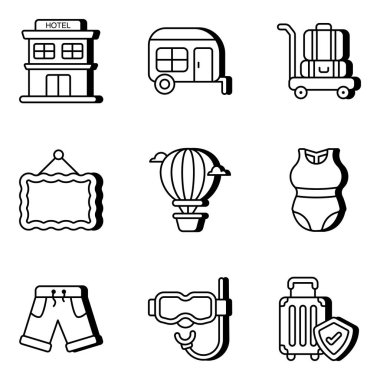 Seyahat ve Eğlenceli Doğrusal Simgeler Paketi