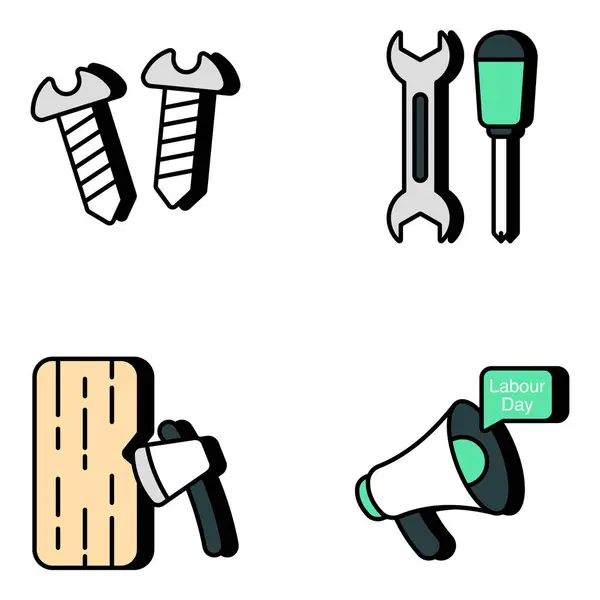 Pack Tools Equipment Flat Icons — Stock Vector