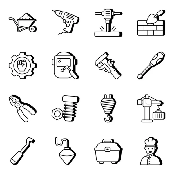 Pack Labor Day Construction Vector Icons — Vetor de Stock