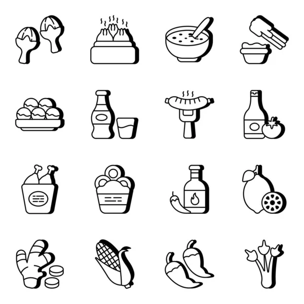 Pack Snacks Drink Vector Icons — Stock Vector