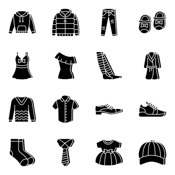 Pack Clothing Solid Icons — Stock Vector