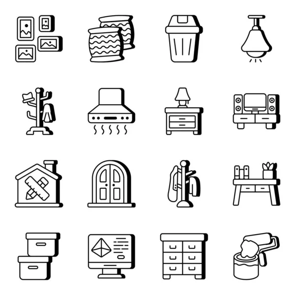 Пакет Лінійних Іконок Дизайну Інтер Єру — стоковий вектор