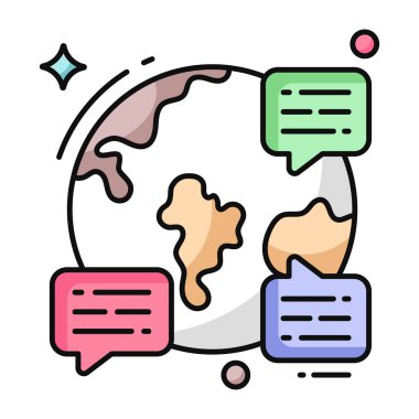 A colored design icon of global chatting 