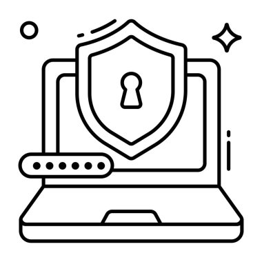 Kalkan gösterim sistemi güvenlik simgesine sahip dizüstü bilgisayar