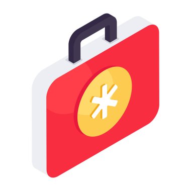 İlk yardım kitinin vektör tasarımı, izometrik simge 