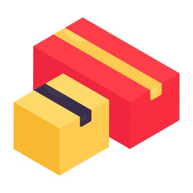 Lojistik paketlerin izometrik tasarım simgesi, mukavva vektörü 