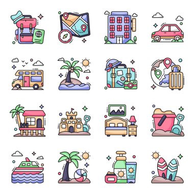 Seyahat Düz Simgeleri Paketi 