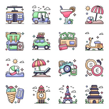 Turizm Düz Simgeleri Paketi 