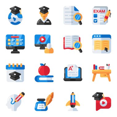 Okullu Düz Simgeler Seti