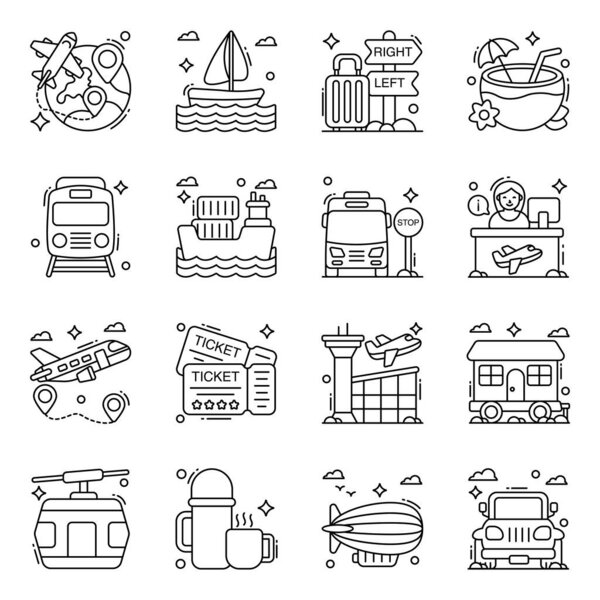 Pack of Travel and Tour Linear Icons 