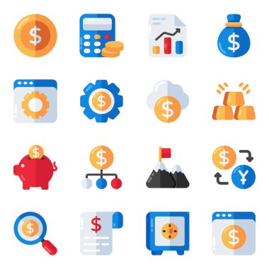 İş Düz Simgeleri Seti 