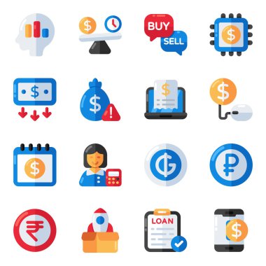 Finans ve Yönetim Düz Simgeleri Seti
