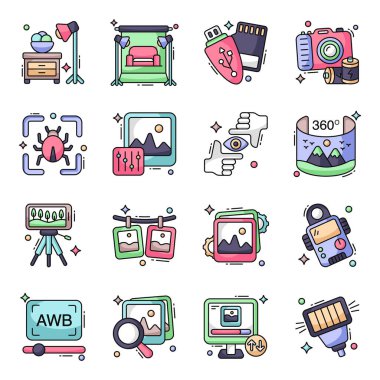 Fotoğraf Aksesuarları Paketi Düz Simgeler