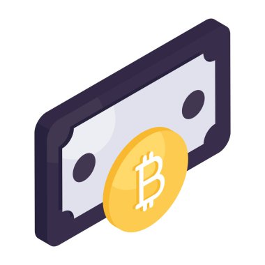 Bitcoin banknotunun renkli tasarım simgesi 