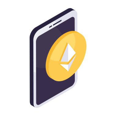 Mobil ethereum sikkenin vektör tasarımı 