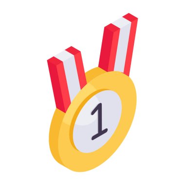 İzometrik dizaynda 1. pozisyon başarı madalyası simgesi