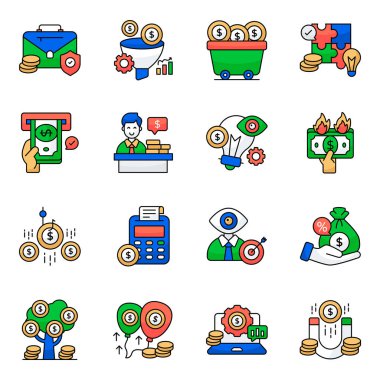 İş ve Strateji Düz Simgeleri Seti 