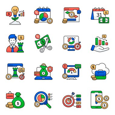 İş ve Analiz Düz Simgeleri Seti 
