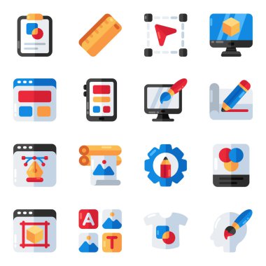 Tasarım Araçları Düz Simgeleri Seti 