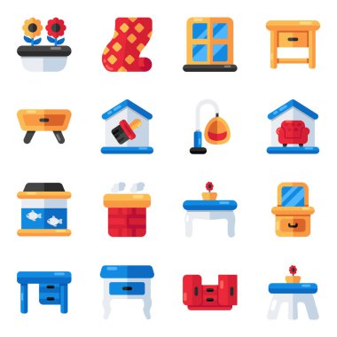 Ev Yazılımı Düz Simgeleri Seti