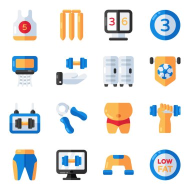 Set of Sports and Gym Flat Icons  clipart