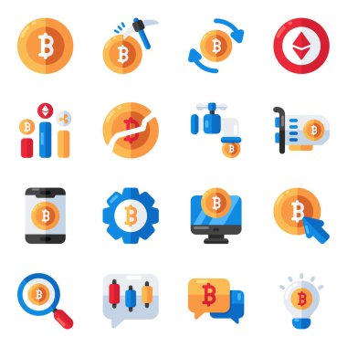 Bitcoin Düz Simgeleri Kümesi 