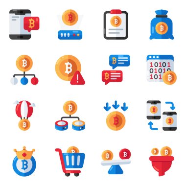 Dijital Para Birimi Düz Simgeleri Kümesi