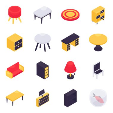 Set of Furniture Isometric Icons clipart
