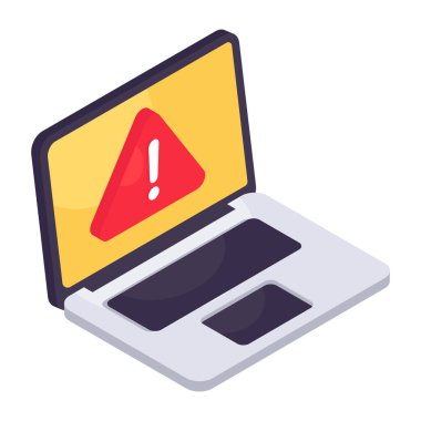 Dizüstü bilgisayar uyarı işaretinin izometrik tasarım simgesi