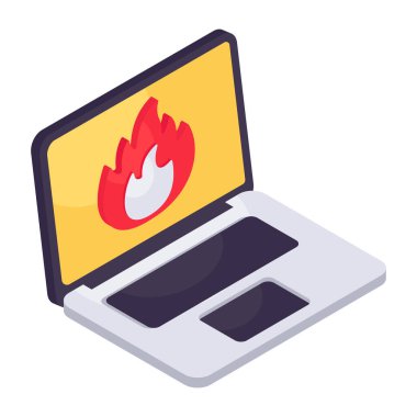 Dizüstü bilgisayarın yanmasının izometrik tasarım simgesi