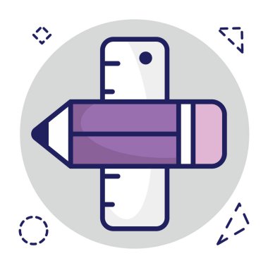 Pencil with scale, icon of stationery 