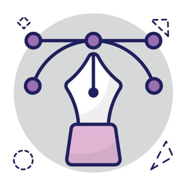        Pen with nodes on web page, bezier tool icon 