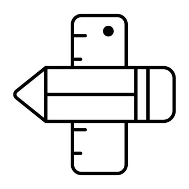 Pencil with scale, icon of stationery 