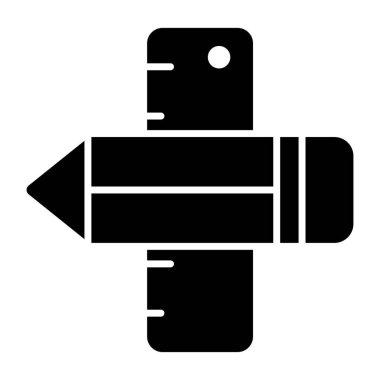 Pencil with scale, icon of stationery 