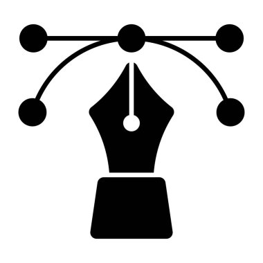        Pen with nodes on web page, bezier tool icon 