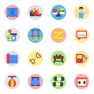 Set of Gym and Fitness Flat Icons clipart