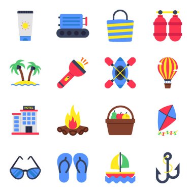 seyahat düz simgeler kümesi